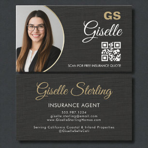 Verzekeringsagent Linen Zwart Foto QR-code Visitekaartje