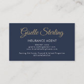 Verzekeringsagent Navy Blue Gold Foto QR-code Visitekaartje (Achterkant)