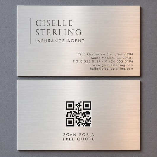 Verzekeringsagent QR-code geborsteld metaal Visitekaartje