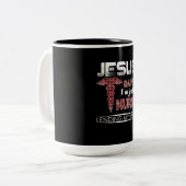 Verzekeringscadeau | Jezus redt dat ik een verplee Tweekleurige Koffiemok (Voorkant links)