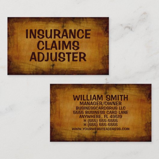 Verzekeringsclaims Adjuster Antiek Visitekaartje (Voorkant / Achterkant)