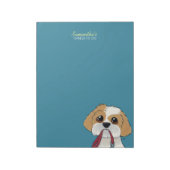 Verzend Tzu-puppy op blauw om lijst te doen Notitieblok (Linkerzijde)