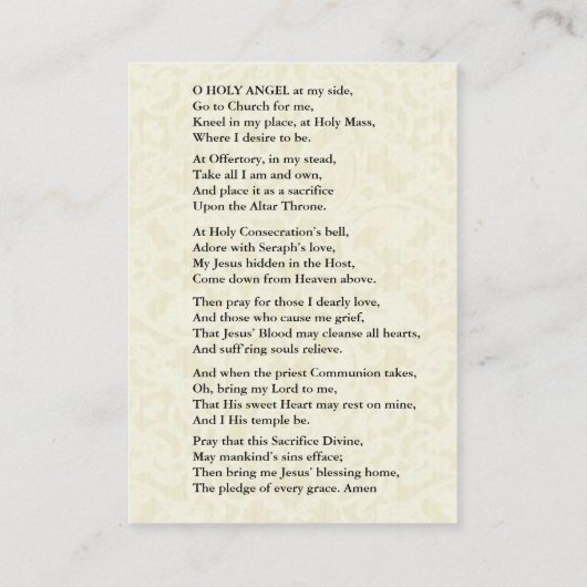 Verzend Uw Guardian Angel naar Mass Heilige Kaart Visitekaartje (Achterkant)