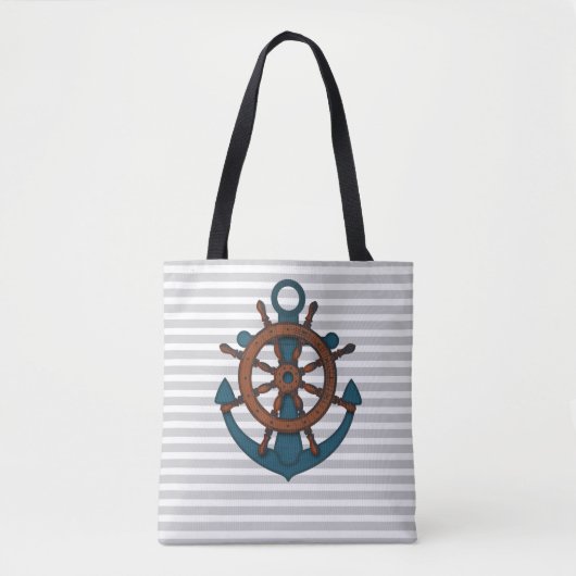Verzendanker en grijze strepen tote bag (Voorkant)