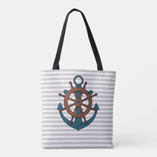 Verzendanker en grijze strepen tote bag (Achterkant)