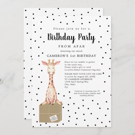 Verzenddoos voor Giraffe Birthday Party van veraf Kaart (Voorkant / Achterkant)