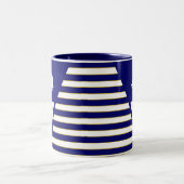 Verzenden en monogram op blauw en witte streping tweekleurige koffiemok (Center)