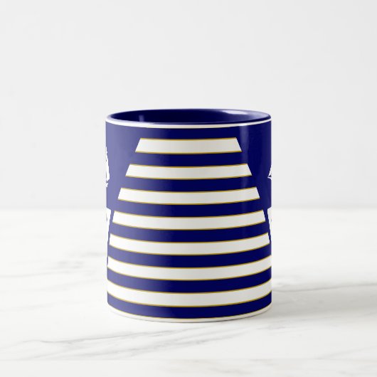 Verzenden en monogram op blauw en witte streping tweekleurige koffiemok (Center)
