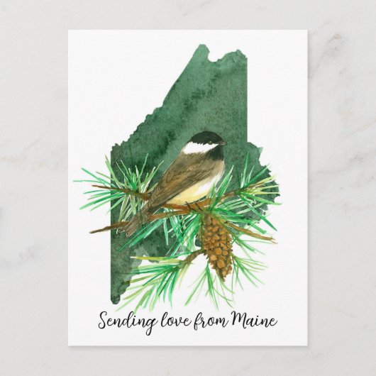 Verzenden Love Maine Chickadee Pinecone Tassel Briefkaart (Voorkant)