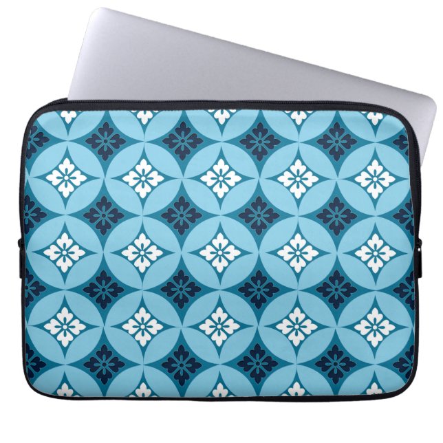 Verzenden met ventilatormotif, blauw en wit laptop sleeve (Voorkant)