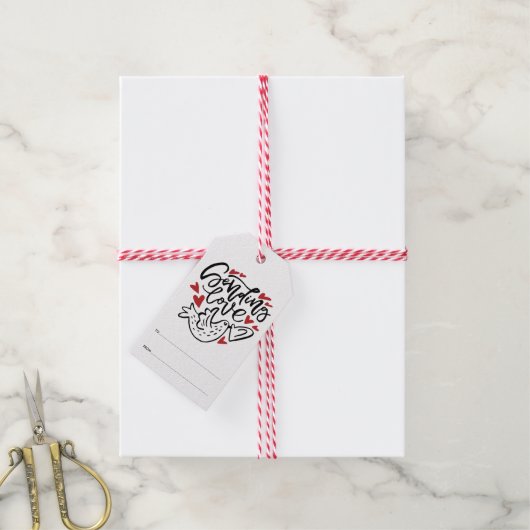Verzenden van Liefde Handbelettering met Harten Cadeaulabel (Met Touw)
