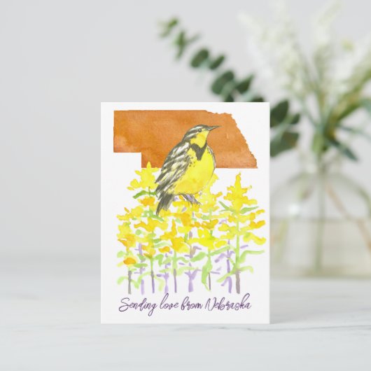 Verzenden van Liefde Nebraska Meadowlark Goldenrod Briefkaart (Staand voorkant)