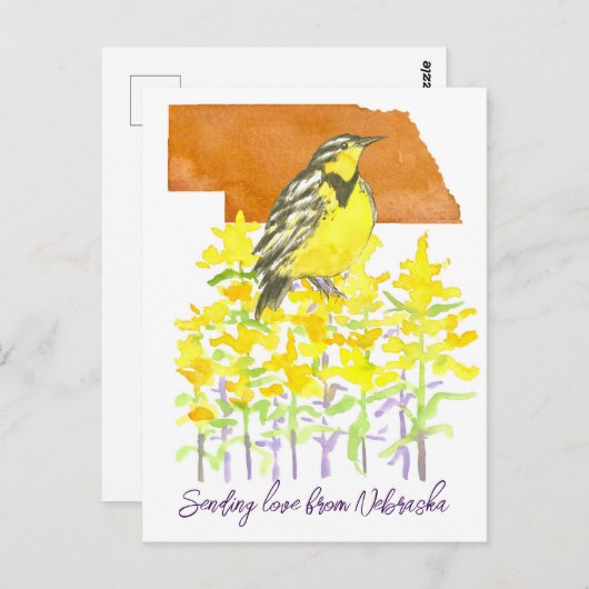 Verzenden van Liefde Nebraska Meadowlark Goldenrod Briefkaart (Voorkant / Achterkant)