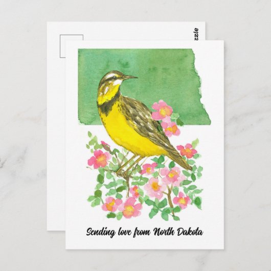 Verzenden van Liefde North Dakota Meadowlark Rozen Briefkaart (Voorkant / Achterkant)