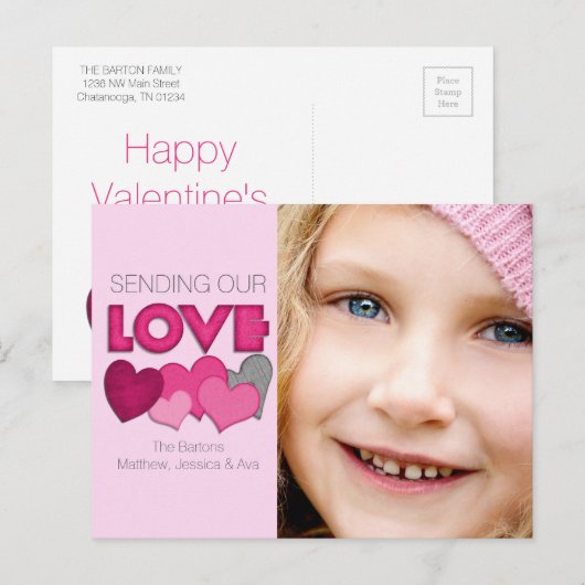 Verzenden van onze liefde aangepaste foto Valentij Feestdagenkaart (Voorkant / Achterkant)