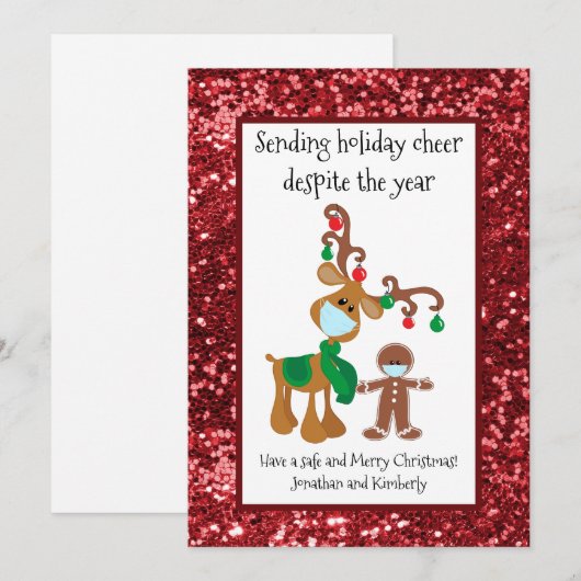 Verzendend Holiday Cheer Reindeer Face Mask Glitte Feestdagenkaart (Voorkant / Achterkant)