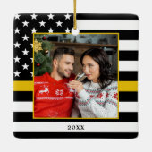 Verzender kerstmis Aangepaste foto Thin Gold Line Keramisch Ornament (Achterkant)