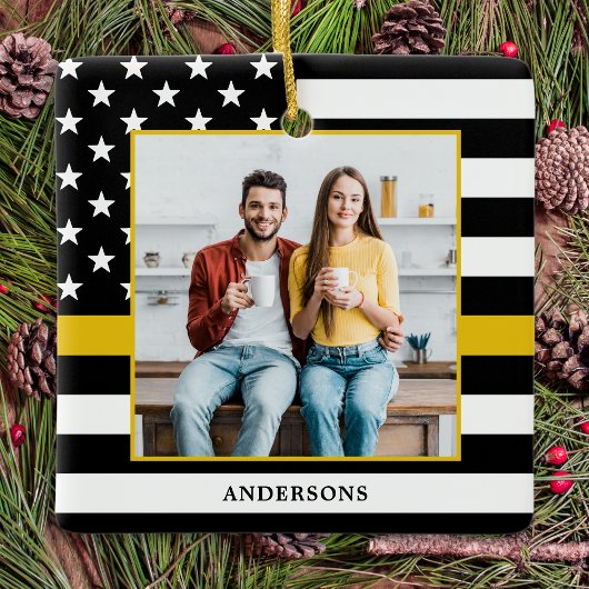 Verzender kerstmis Aangepaste foto Thin Gold Line Keramisch Ornament
