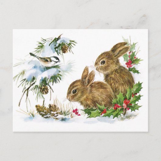 Verzending:  Winter Snow Bunnies Briefkaart (Voorkant)