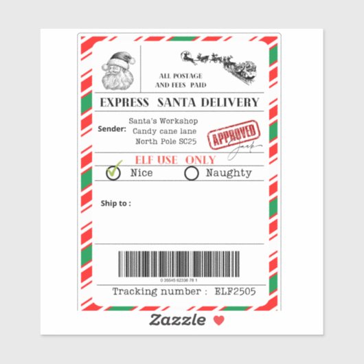 Verzendlabel van de Kerstman Sticker (Vel)