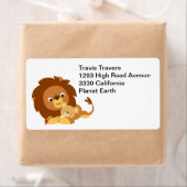 Verzendlabel voor Cute Loving Cartoon Lion Dad & C (Insitu)