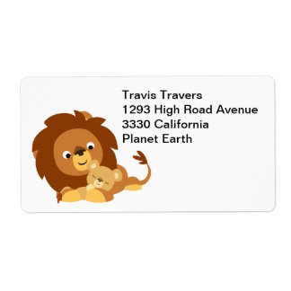 Verzendlabel voor Cute Loving Cartoon Lion Dad & C