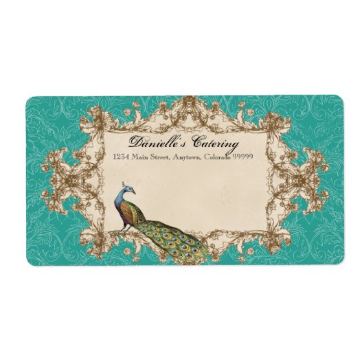 Verzendlabels - Blauwgroen  Peacock & Etsen Etiket (Voorkant)