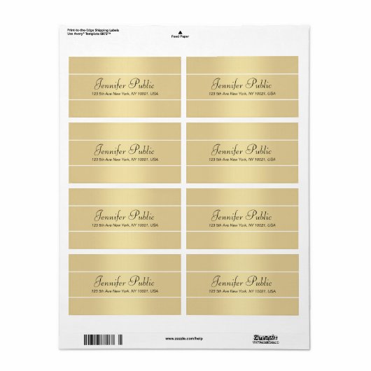 Verzendlabels Elegant Gold White Script Name Etiket (Full Sheet)