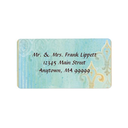 Verzendlabels - Fleur di Lys Damask 2 Blauw Etiket (Voorkant)