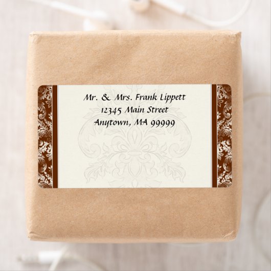Verzendlabels - Fleur di Lys Damask - Bruin Etiket (Insitu)