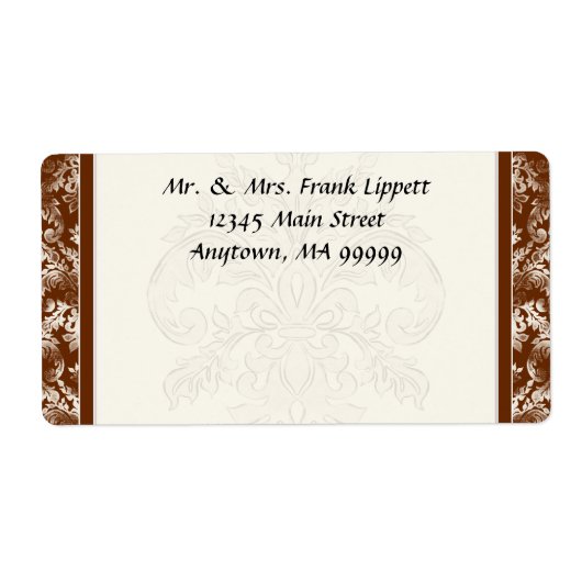 Verzendlabels - Fleur di Lys Damask - Bruin Etiket (Voorkant)