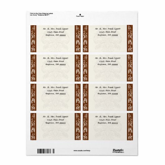 Verzendlabels - Fleur di Lys Damask - Bruin Etiket (Full Sheet)