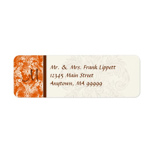 Verzendlabels - Fleur di Lys Damask - Sinaasappel Etiket (Voorkant)