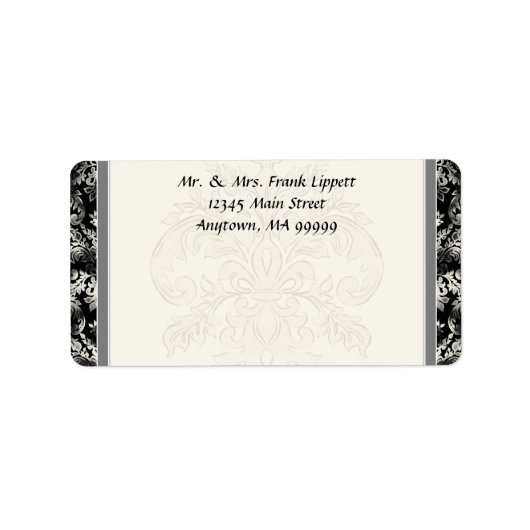 Verzendlabels - Fleur di Lys Damask - Zwart Etiket (Voorkant)