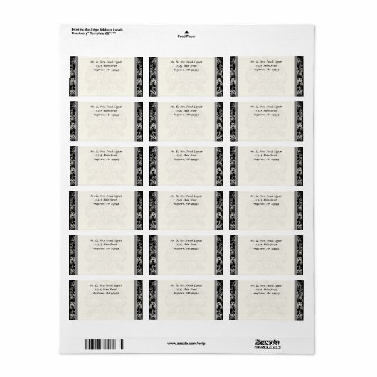 Verzendlabels - Fleur di Lys Damask - Zwart Etiket (Full Sheet)