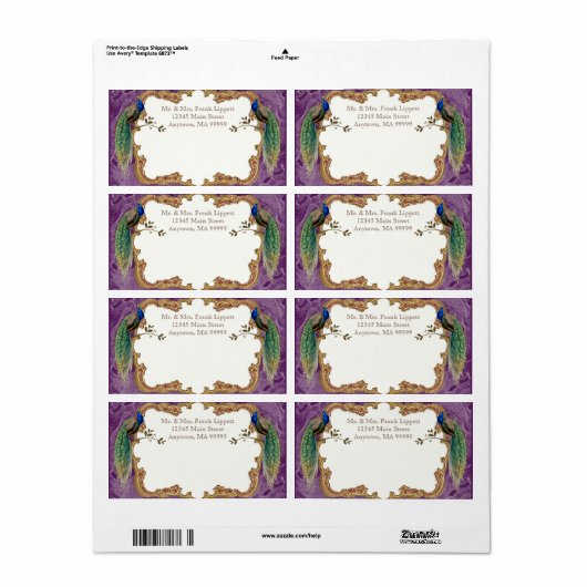 Verzendlabels - Golden Peacock & Kalligrafie Etiket (Full Sheet)