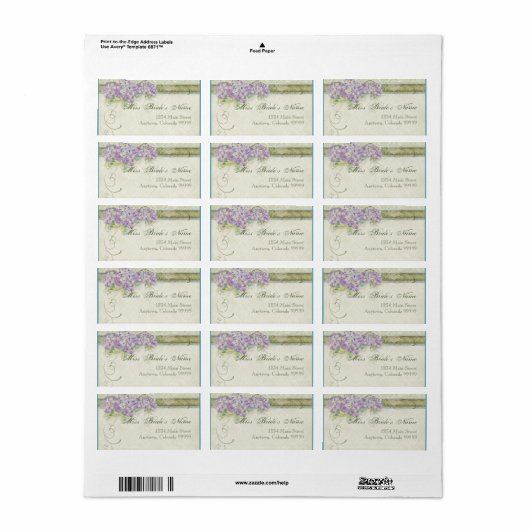 Verzendlabels -  stijl Lila hydrangea Etiket (Full Sheet)