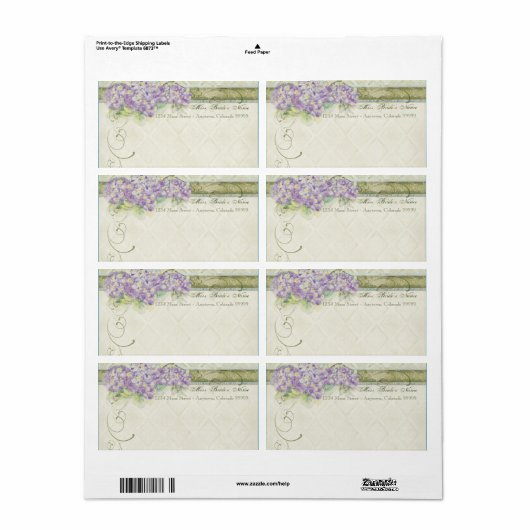 Verzendlabels -  stijl Lila hydrangea Etiket (Full Sheet)