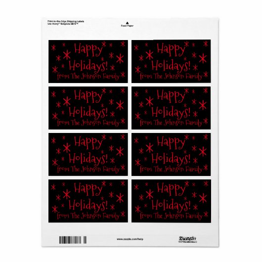 Verzendlabels zwart, rood Prettige feestdagen Kers Etiket (Full Sheet)