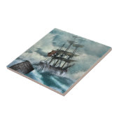Verzendschip in Storm Illustratie Tegeltje (Zijkant)