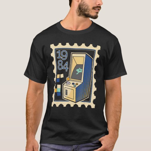 Verzendstempel met computer Game Slot Machine 1984 T-shirt (Voorkant)