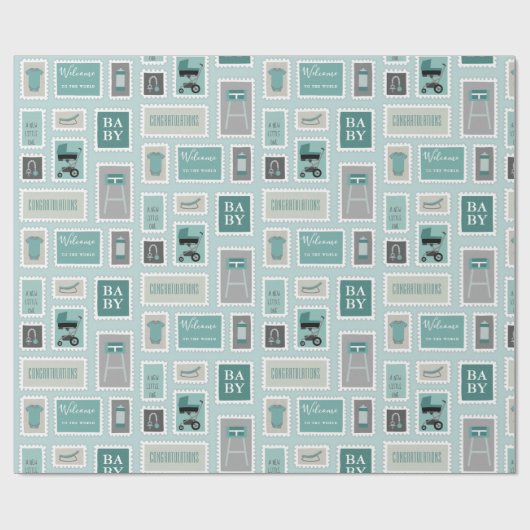 Verzendstempels baby cadeaupapier (Vlak)