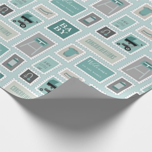 Verzendstempels baby cadeaupapier (Hoek)