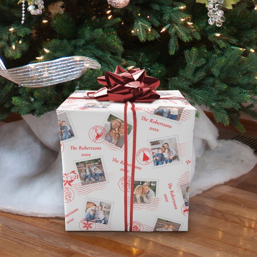 Verzendstempels kerstfoto Aangepast fotocollage Cadeaupapier