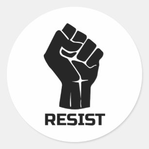 Verzet met vuist - in zwart ronde sticker