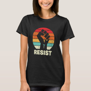 Verzet Opgeheven Vuist Retro Zonsondergang Gelijkh T-shirt