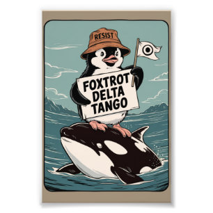 Verzet Pinguïn Activisme Vintage Protest  Foto Afdruk