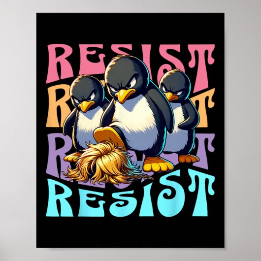 Verzet Retro Penguins Tegen Tarieven Mannen Protes Poster (Voorkant)