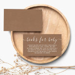 Verzoek om Baby shower Rustic Kraft Informatiekaartje<br><div class="desc">Deze boeken voor baby kaarten zijn perfect voor iedereen die dit jaar een baby shower heeft. Neem deze kaarten gewoon op wanneer je je babydoucheuitnodigingen uitstuurt, dan kunnen je gasten een boek meenemen in plaats van een kaart naar het baby shower, zodat je een bibliotheek voor je kleine kunt maken....</div>