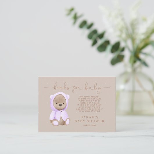 Verzoek om Baby shower van Lavender Teddy Bear Informatiekaartje (Staand voorkant)